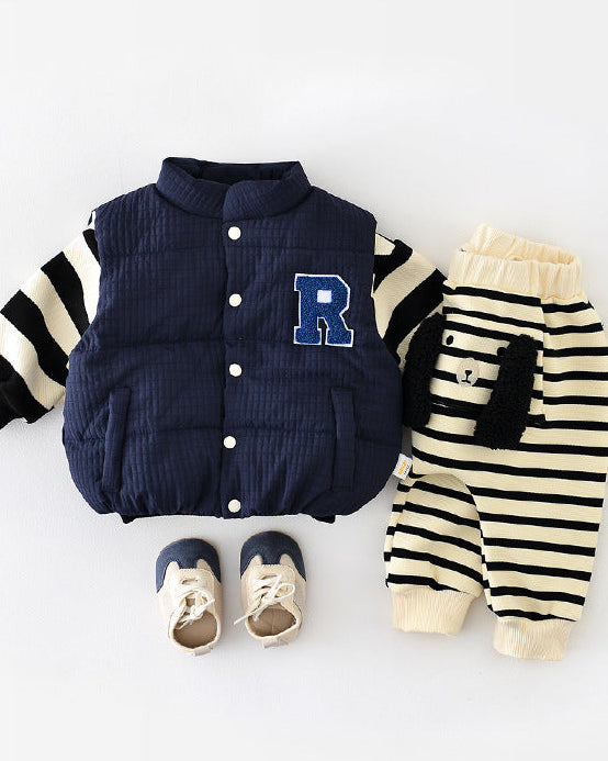 Fleece Letter R Sleeveless Baby Puffer Vest