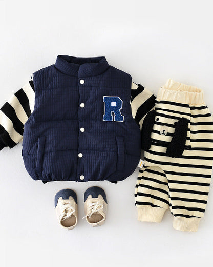 Fleece Letter R Sleeveless Baby Puffer Vest