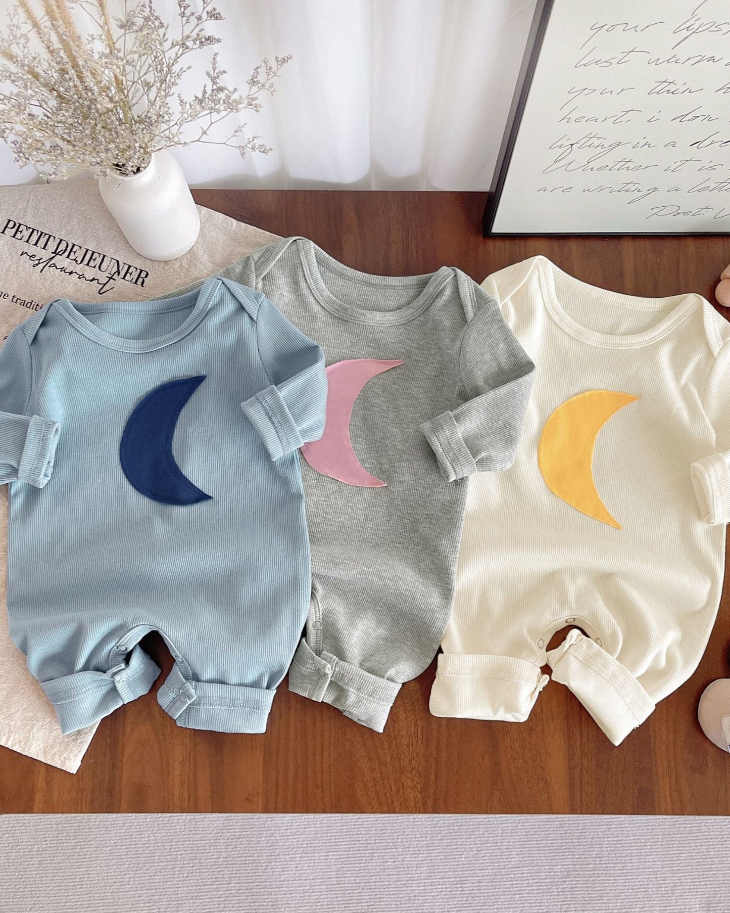 Moon Printed Long Sleeve Baby Jumpsuits
