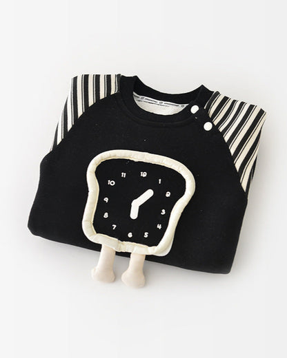 Clock Pattern Striped Fleece Baby Jumpsuits