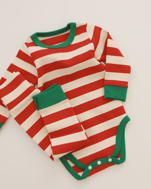Christmas Striped Baby Bodysuit/Top Pant Set