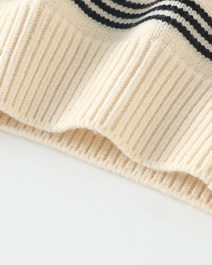Casual Striped Bear Tag Knitted Baby Sweater