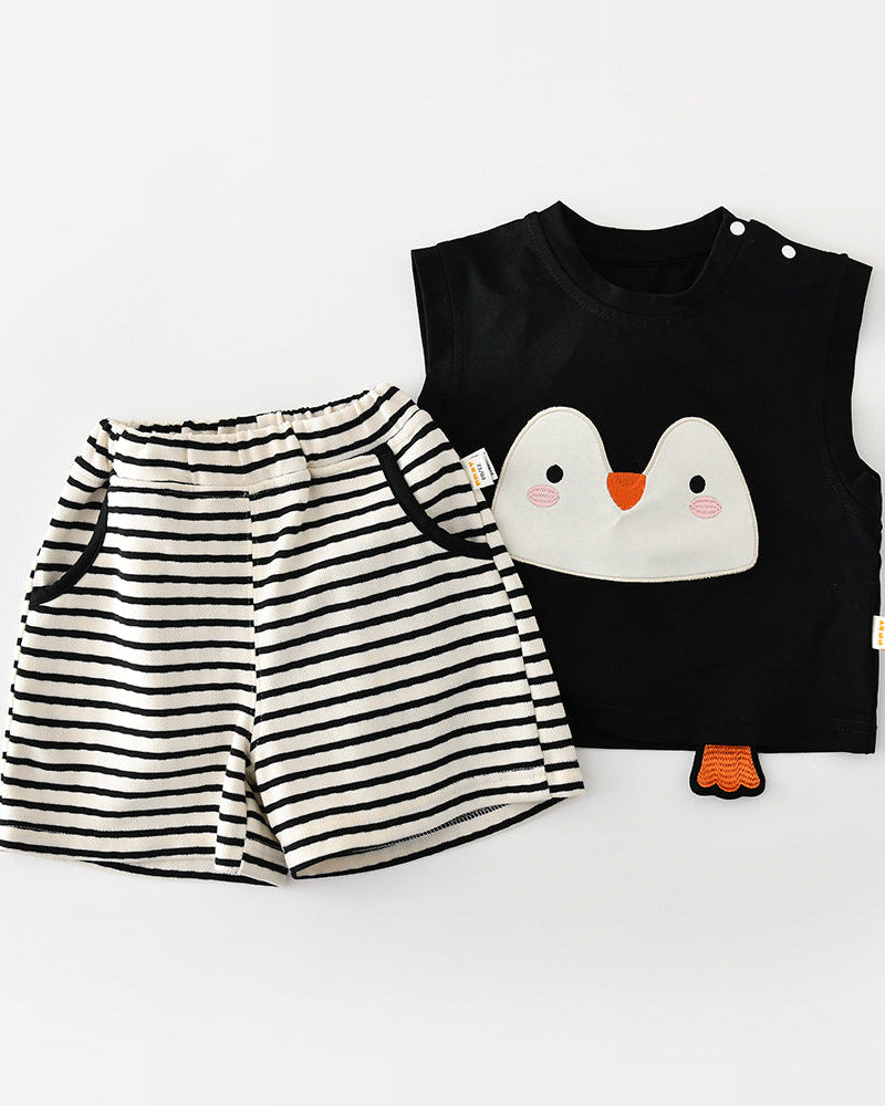 Penguin Pattern Baby Vest Shorts 2pcs Set