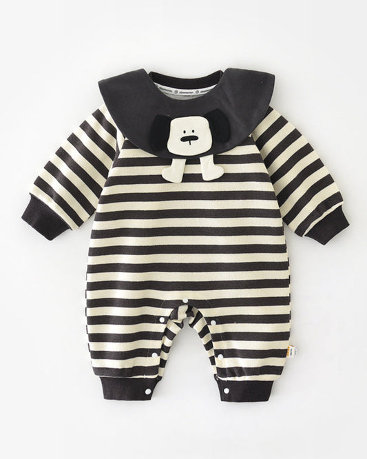 Striped Removable Collar Long Sleeve Baby Jumpsuits