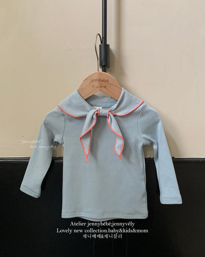 Knotted Bow Collar Cotton Long Sleeve Baby Top