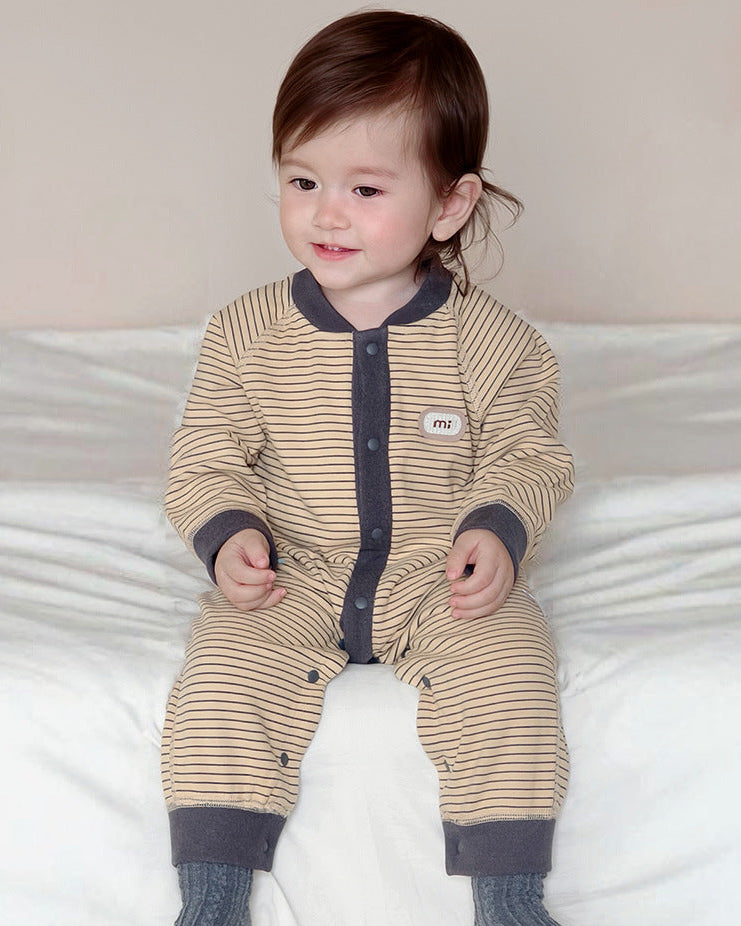 Color Block Casual Striped Baby Jumpsuits