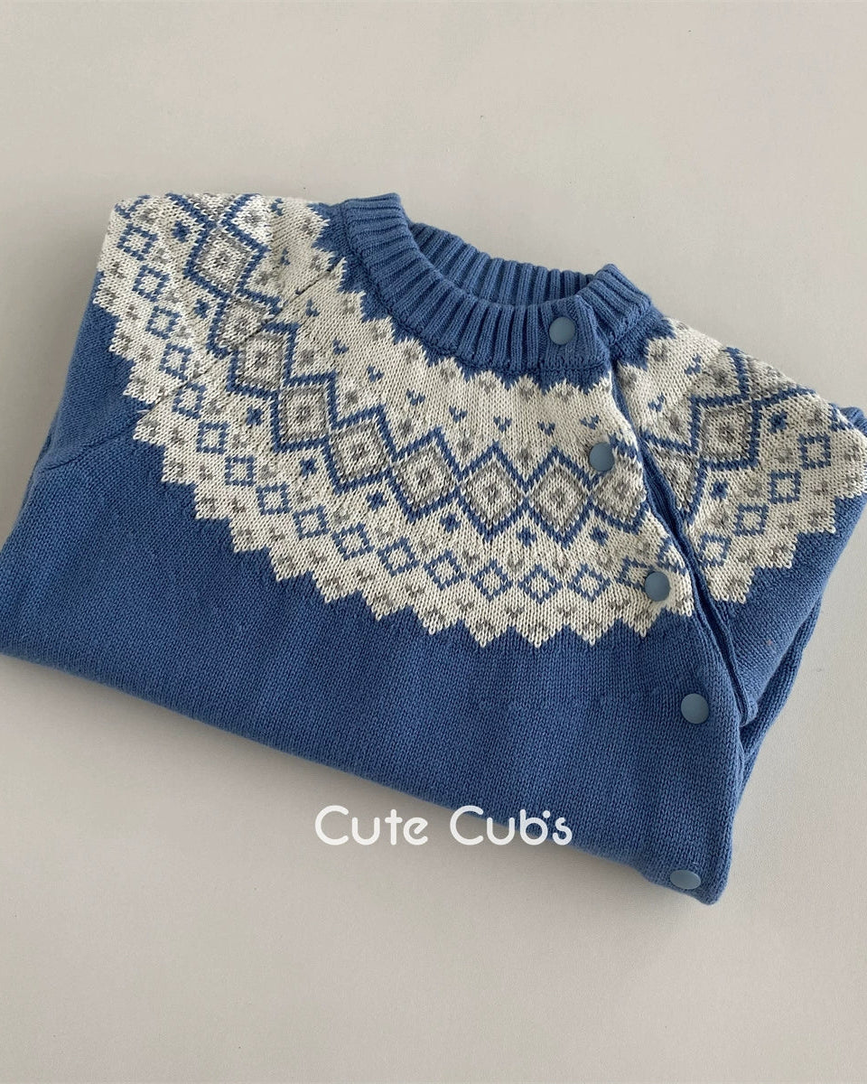 Warm Rhombus Knitted Baby Jumpsuits Hat