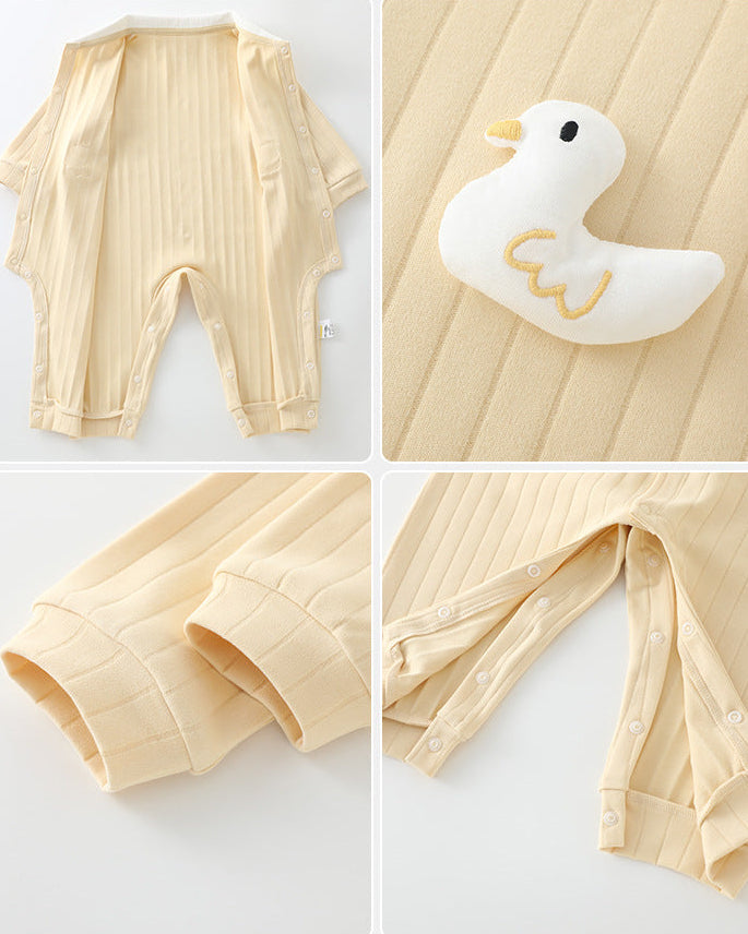 Duck Decor Striped Cotton Baby Jumpsuits