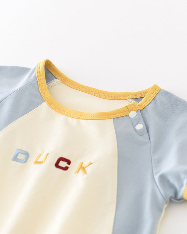Duck Pattern Color Block Short Sleeve Baby Romper