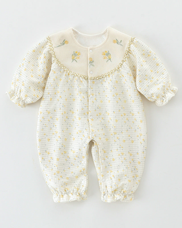 Flower Pattern Long Sleeve Baby Jumpsuits