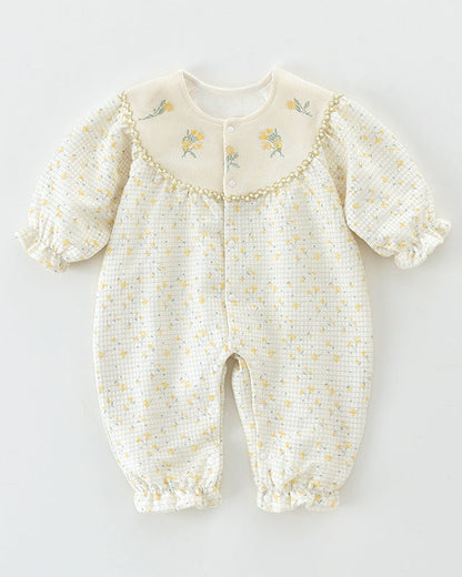 Flower Pattern Long Sleeve Baby Jumpsuits