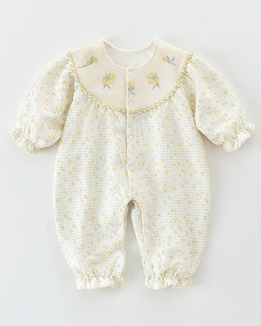 Flower Pattern Long Sleeve Baby Jumpsuits