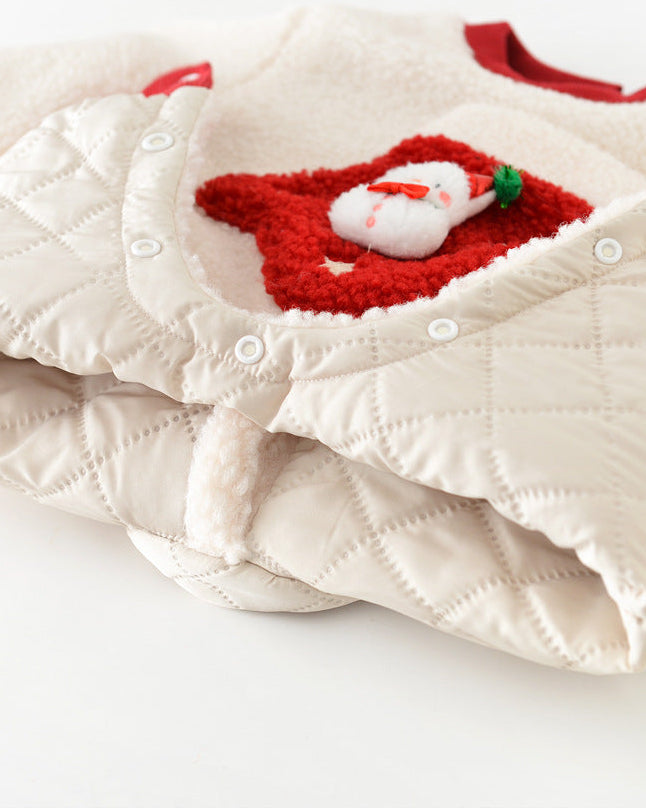 Christmas Fleece Snowman Pocket Baby Jumpsuits