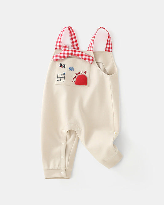 House Pattern Color Block Baby Jumpsuits Set