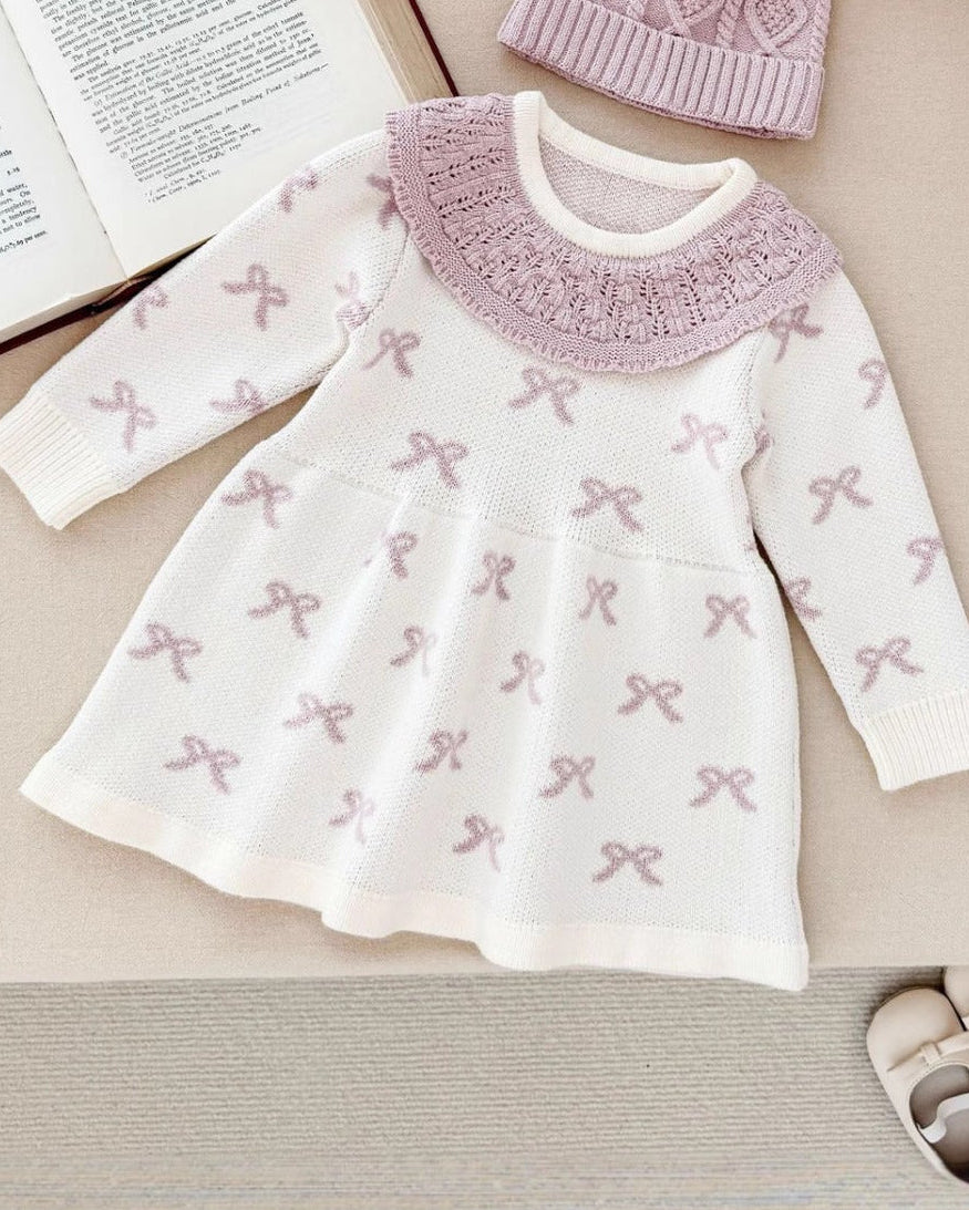 Crochet Collar Bow Knitted Baby Dress