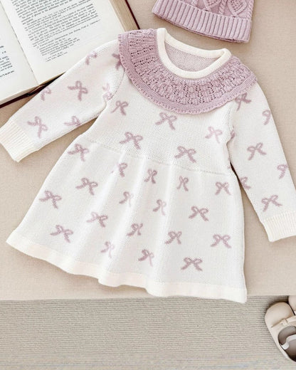 Crochet Collar Bow Knitted Baby Dress
