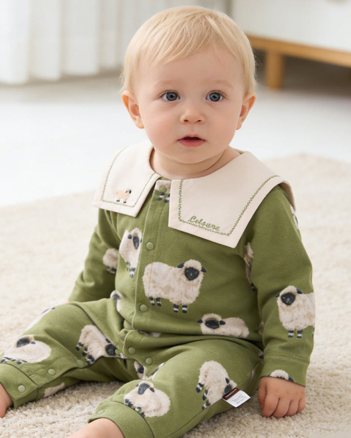 Animal Pattern Square Collar Baby Jumpsuits