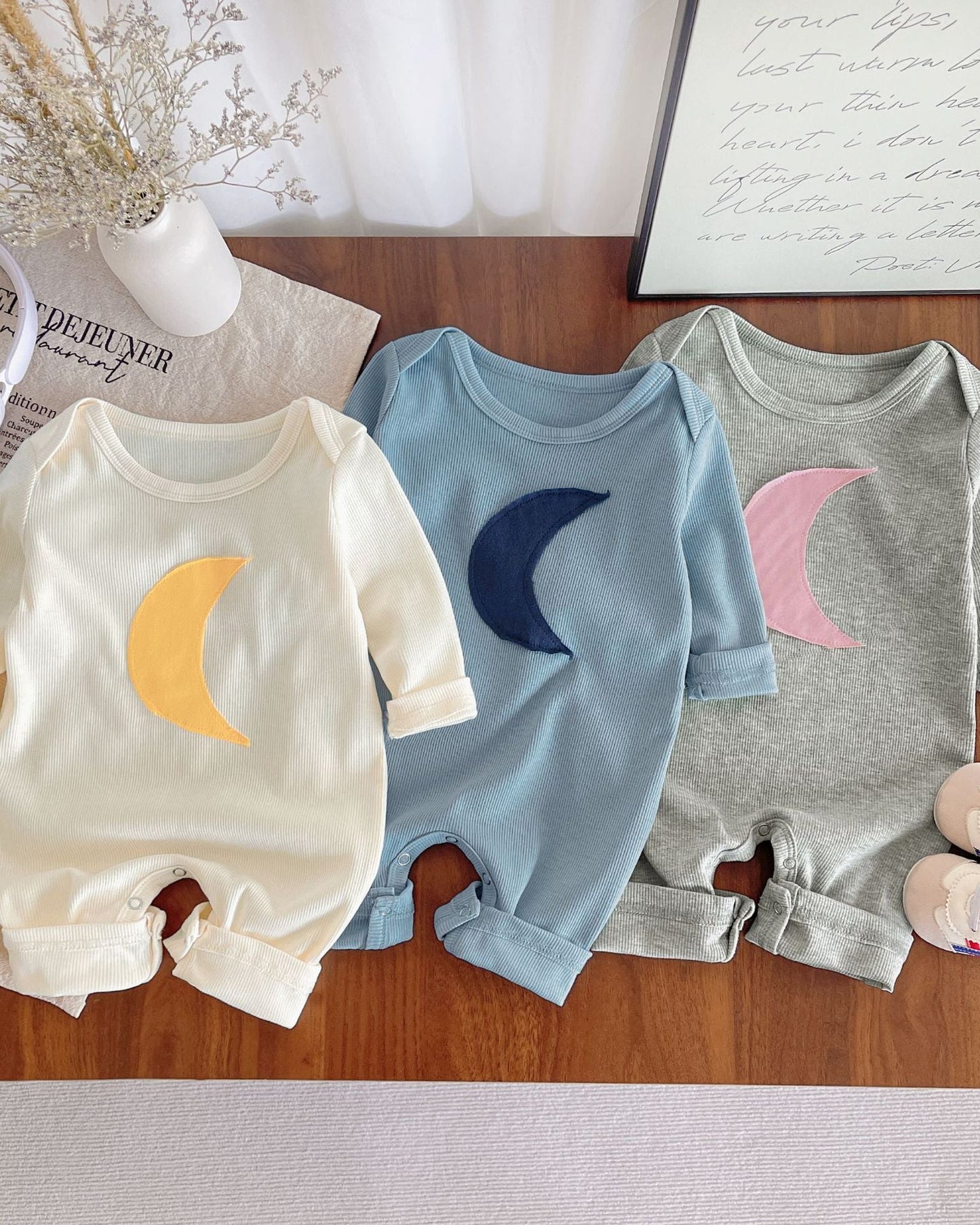 Moon Printed Long Sleeve Baby Jumpsuits