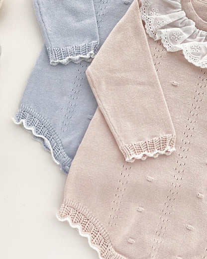 Sweet Ruffled Lace Collar Knitted Baby Romper