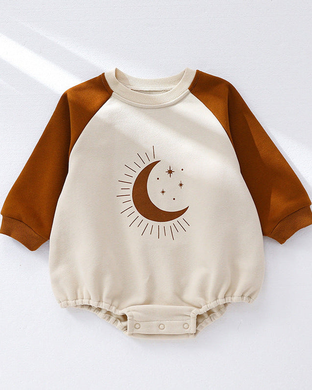 Moon Smile Face Long Sleeve Baby Sweatshirt Romper