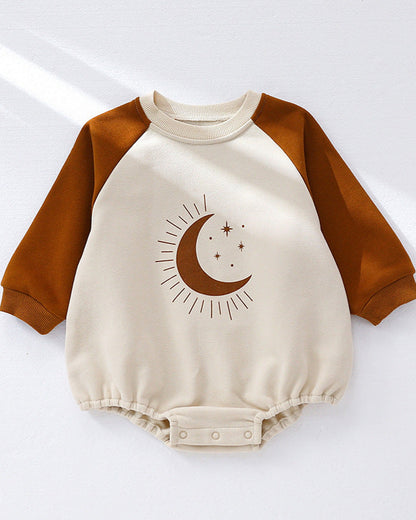 Moon Smile Face Long Sleeve Baby Sweatshirt Romper