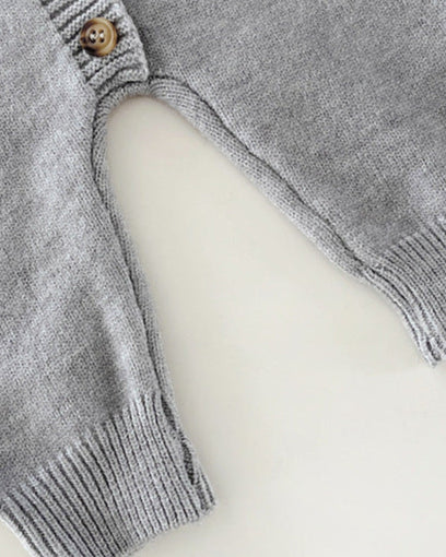 Solid Color Knitted Ear Baby Hooded Jumpsuits