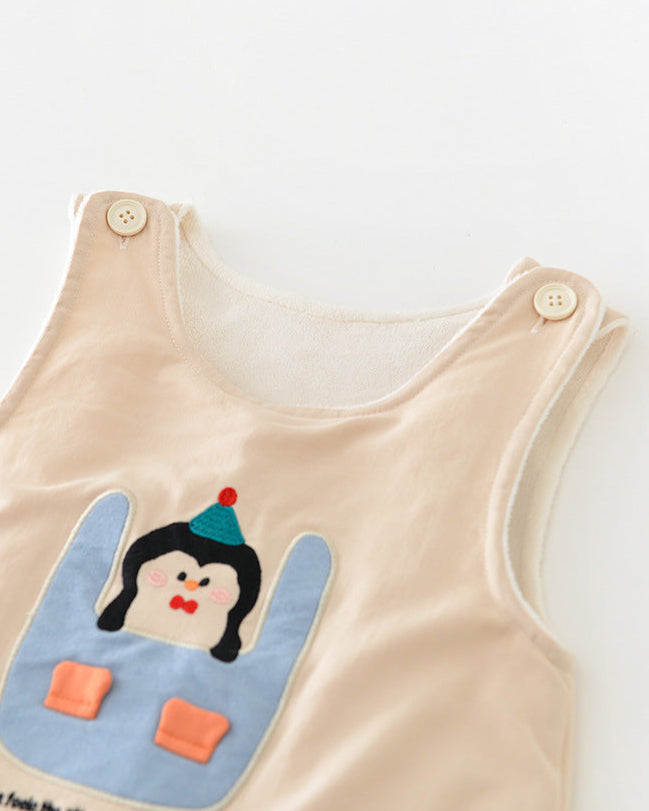 Penguin Pattern Fleece Baby Hoodie Jumpsuits