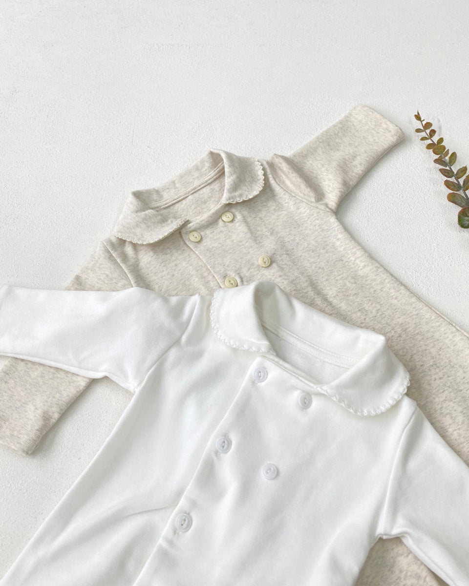 Soft Cotton Buttoned Long Sleeve Foot-covering Baby Jumpsuits