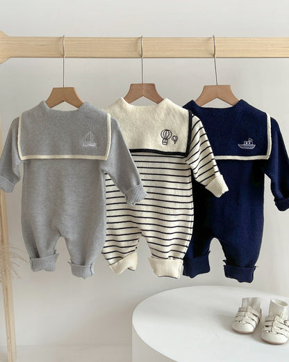 Casual Knitted Square Collar Baby Jumpsuits