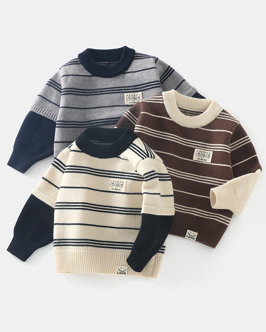 Casual Striped Bear Tag Knitted Baby Sweater