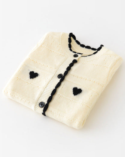 Heart Decor Knitted Buttoned Long Sleeve Baby Jumpsuits