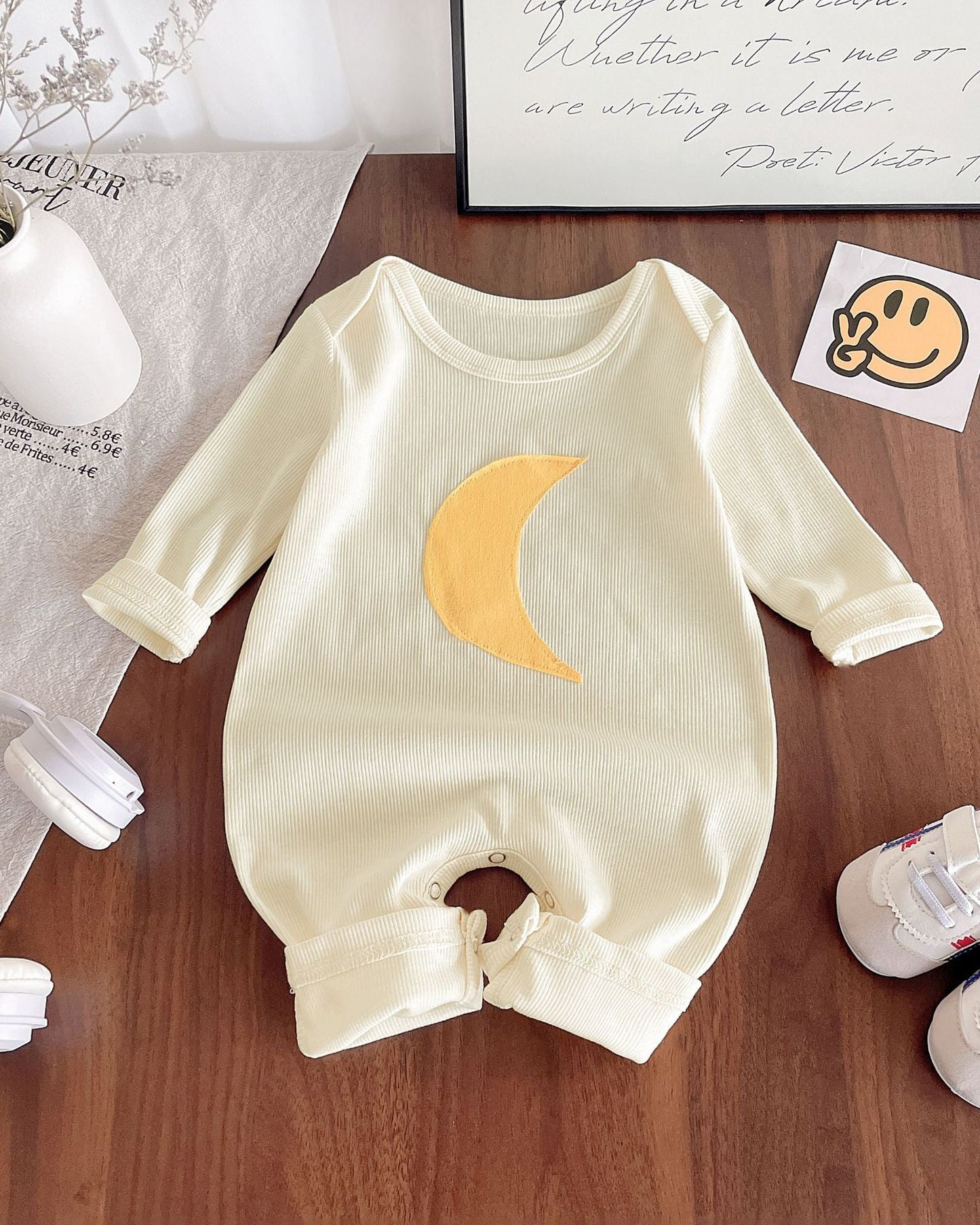 Moon Printed Long Sleeve Baby Jumpsuits