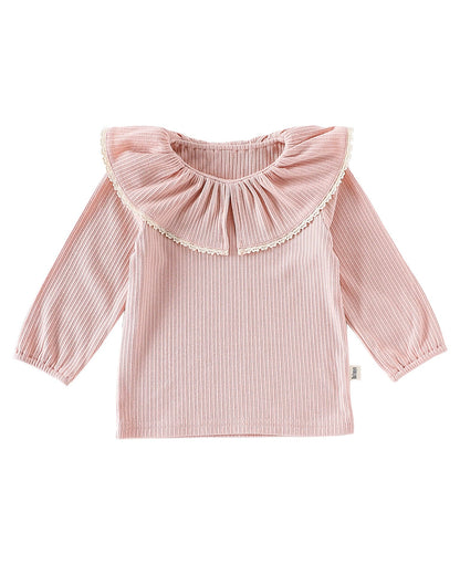 Ruffled Collar Long Sleeve Baby Girl Sweatshirt Polka Dot Pants