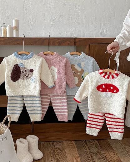 Fleece Warm Animal Pattern Baby Pajama 2pcs Set