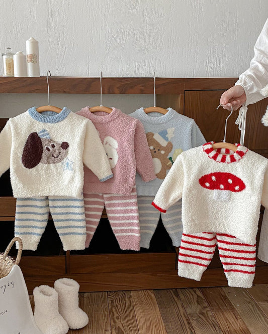 Fleece Warm Animal Pattern Baby Pajama 2pcs Set
