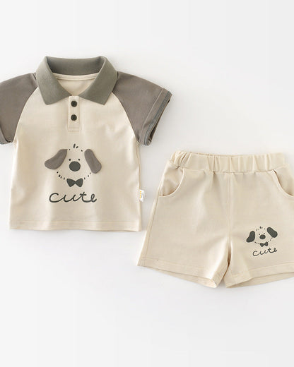 Dog Pattern Casual Baby Polo Shirt&Pants Set