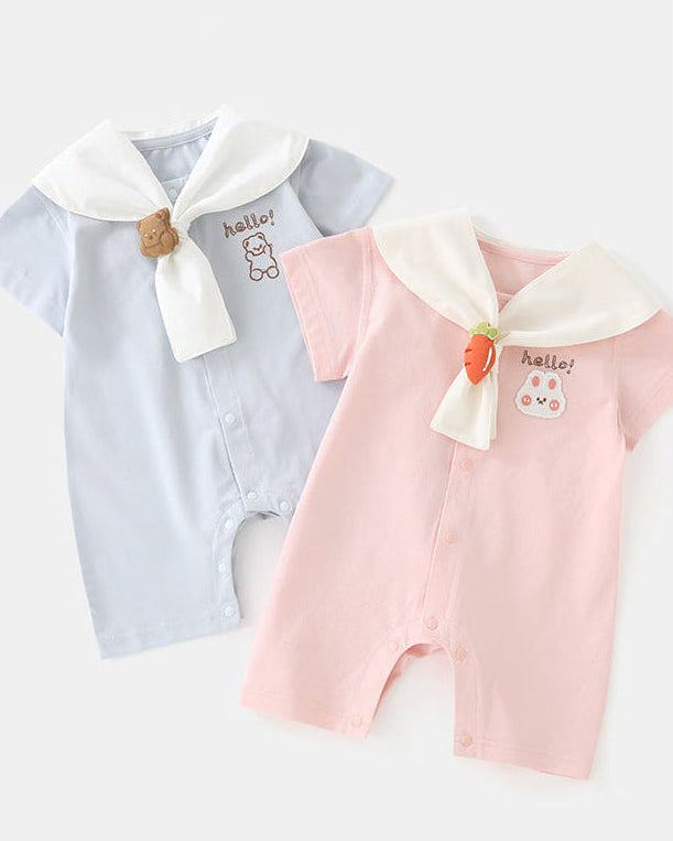 Rabbit Bear Scarf Short Sleeve Baby Jumpsuits