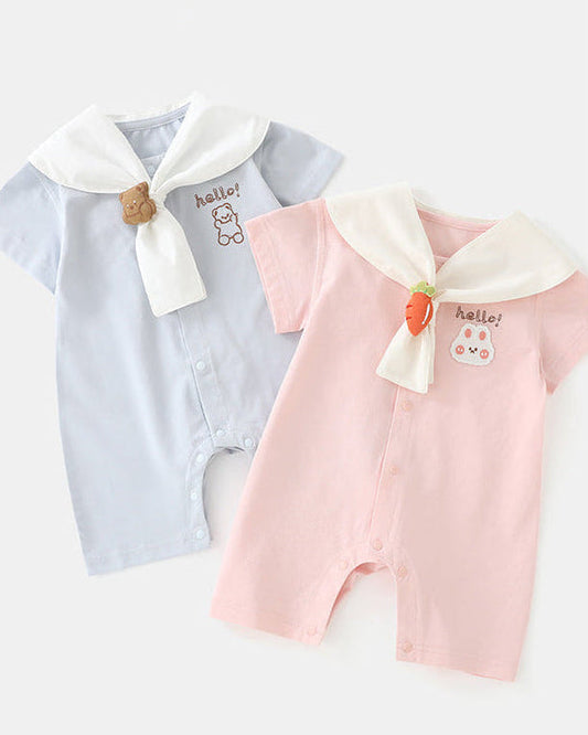 Rabbit Bear Scarf Short Sleeve Baby Jumpsuits