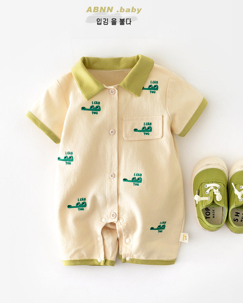 Crocodile Embroidered Short Sleeve Baby Jumpsuits