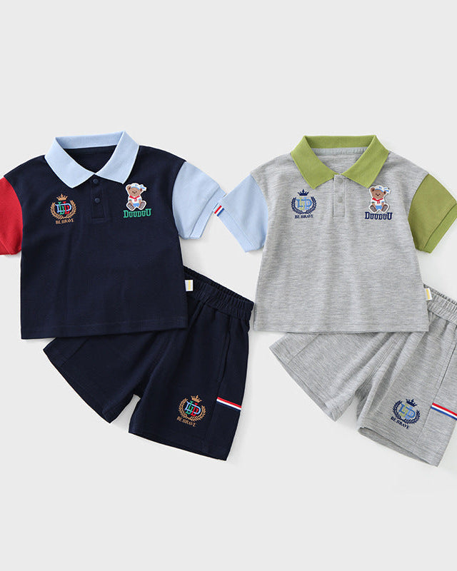 Bear Color Block Short Sleeve Baby 2pcs Set