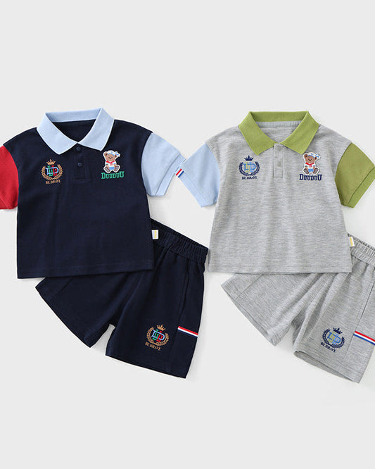 Bear Color Block Short Sleeve Baby 2pcs Set