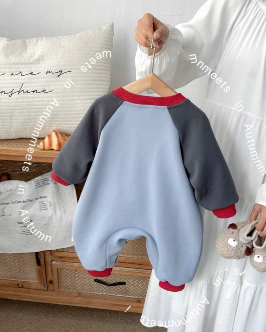 Cartoon Sheep Color Block Long Sleeve Baby Jumpsuits
