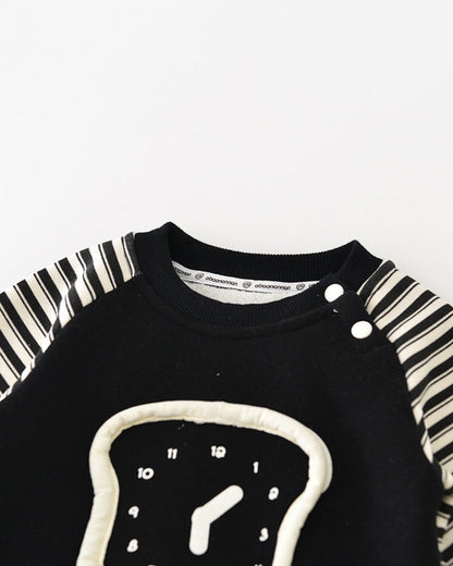 Clock Pattern Striped Fleece Baby Jumpsuits