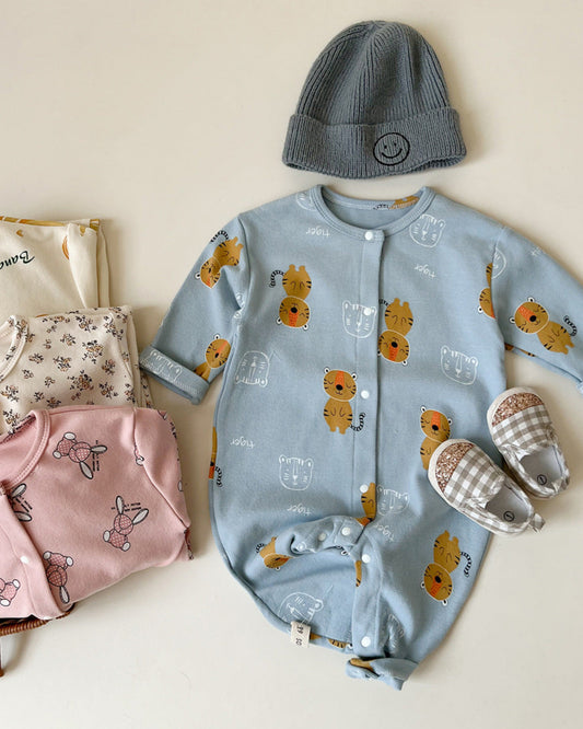 Floral Animal Printed Cotton Long Sleeve Baby Jumpsuits