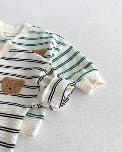 Casual Striped Bear Baby Hoodie Pants 2pcs Set