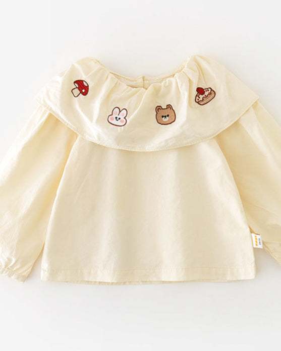 2pcs Cartoon Printed Denim Baby Shirt Romper Set