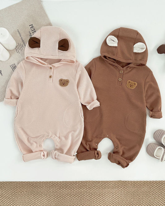Bear Head Hooded Long Sleeve Baby Jumpsuits