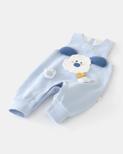 Cute Puppy Decor Buttoned Sleeveless Baby Jumpsuits