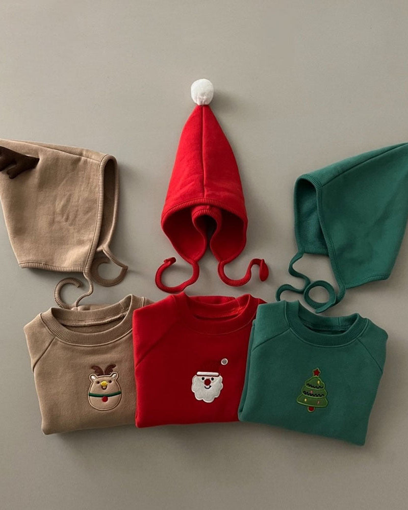 Christmas Solid Color Fleece Baby Romper with Hat