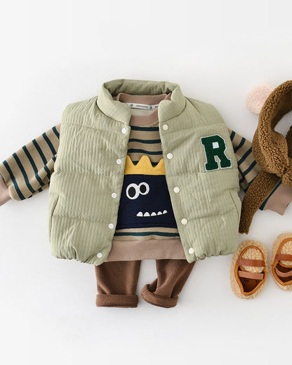 Fleece Letter R Sleeveless Baby Puffer Vest